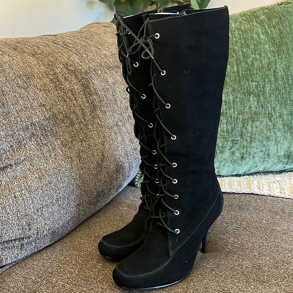 Cami Black Stiletto Suede Bohemian leather boots, Size 7.5 NWOT - Picture 1 of 16